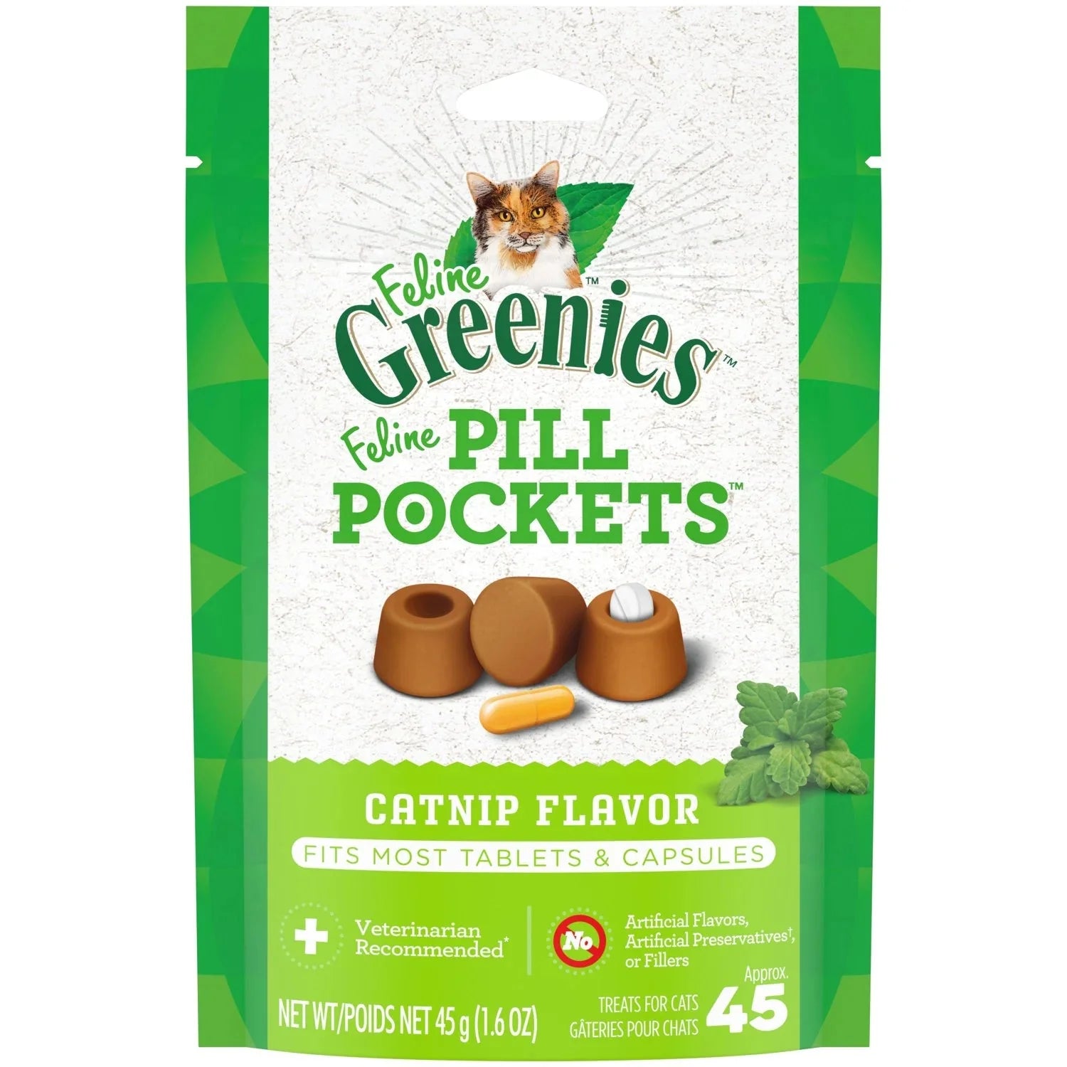 Wholesale prices with free shipping all over United States Greenies Feline Pill Pockets Catnip Flavor Cat Treats, 45 CT, 1.6 oz Pouch - Steven Deals