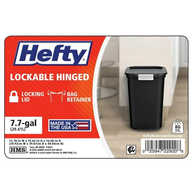 Wholesale prices with free shipping all over United States Hefty 7.7 Gallon Trash Can, Plastic Hinged Locking Lid Kitchen Trash Can, Black - Steven Deals