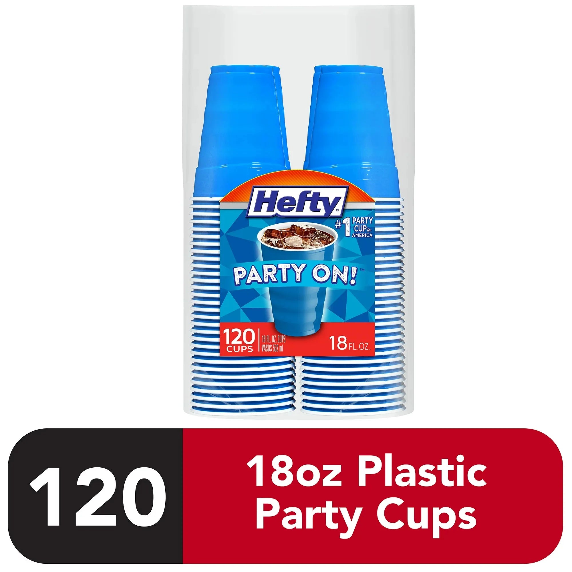 Wholesale prices with free shipping all over United States Hefty Party On Disposable Plastic Cups, Blue, 18 Ounce, 120 Count - Steven Deals