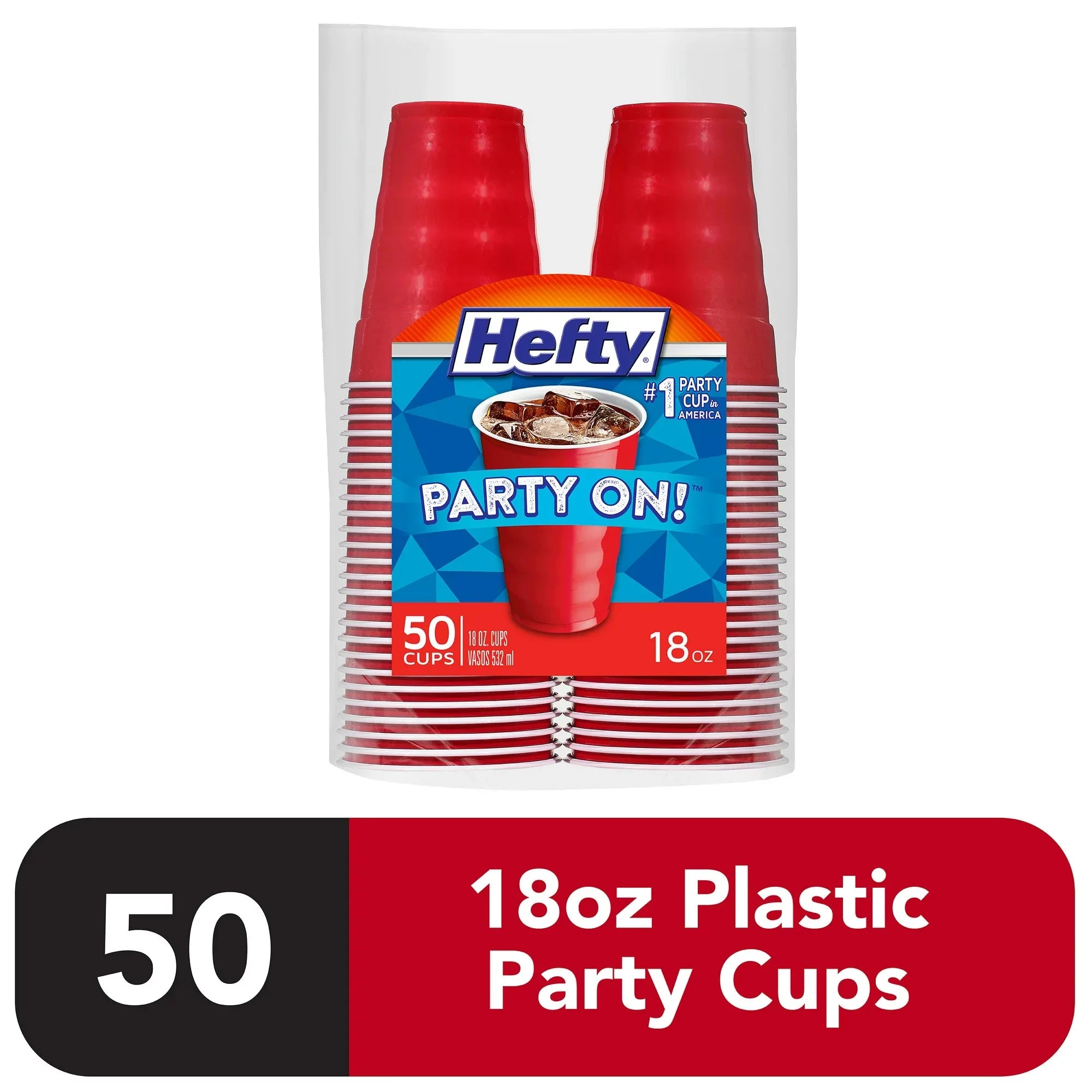 Wholesale prices with free shipping all over United States Hefty Party On Disposable Plastic Cups, Red, 18 Ounce, 50 Count - Steven Deals