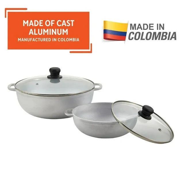 Wholesale prices with free shipping all over United States Imusa 2 Piece Colombian Cast Aluminum Caldero Set with Glass Lid, Silver - Steven Deals