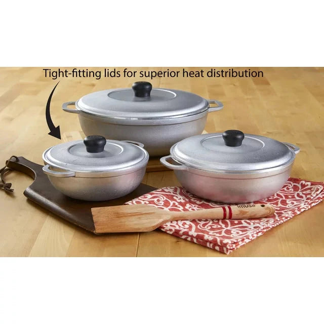 Wholesale prices with free shipping all over United States Imusa 3Pieces Colombian Cast Aluminum Caldero or Dutch Oven Set with Lid - Steven Deals