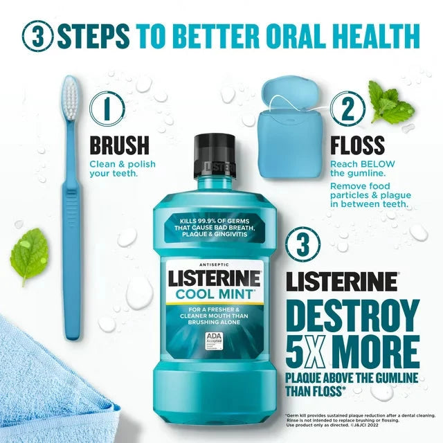Wholesale prices with free shipping all over United States Listerine Cool Mint Antiseptic Mouthwash, Bad Breath & Plaque Oral Care, 500 mL - Steven Deals