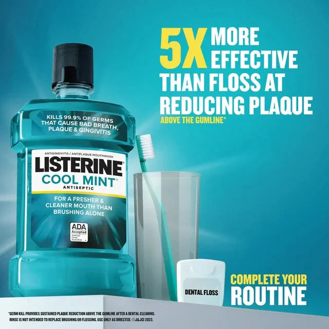 Wholesale prices with free shipping all over United States Listerine Cool Mint Antiseptic Mouthwash, Bad Breath & Plaque Oral Care, 500 mL - Steven Deals