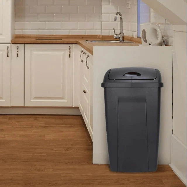 Wholesale prices with free shipping all over United States Mainstays 13 gal Plastic Swing Top Lid Kitchen Garbage Trash Can, Black - Steven Deals