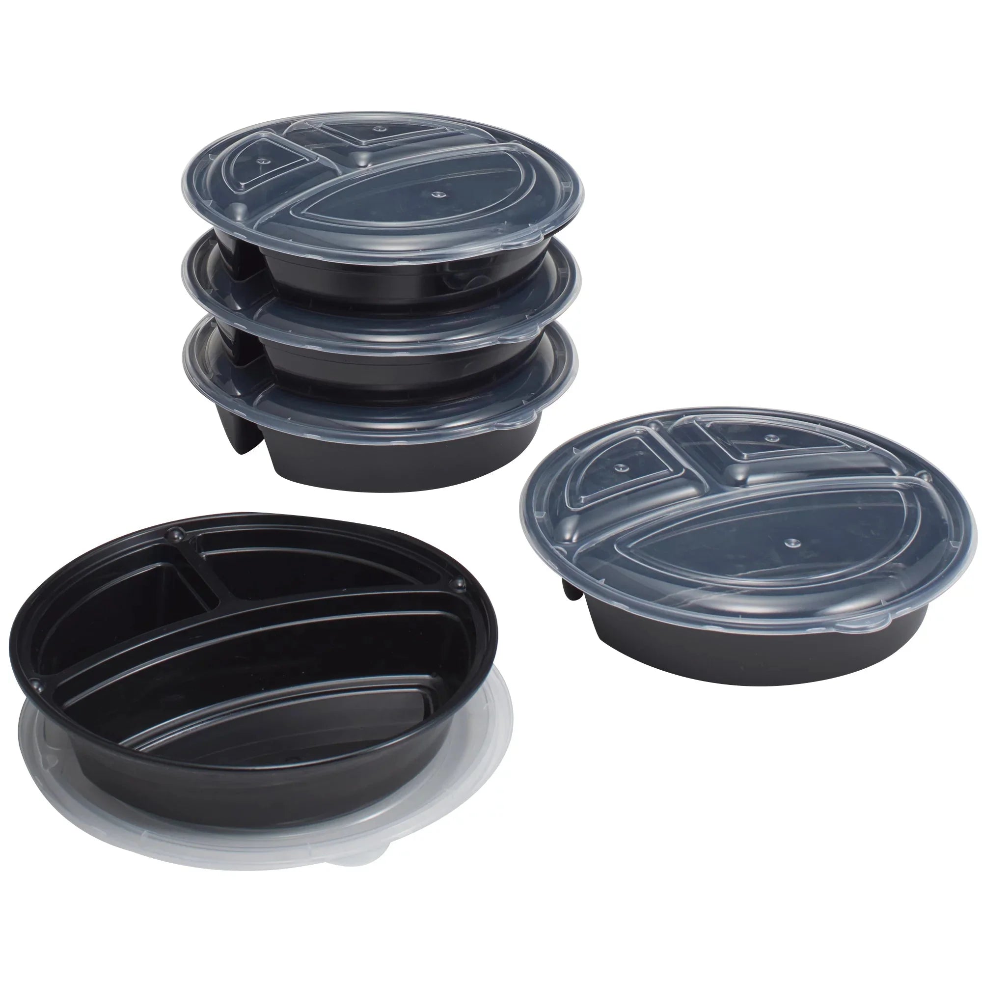 Wholesale prices with free shipping all over United States Mainstays 3-Compartment 1L Round Meal Prep Food Storage Container, 5 Pack - Steven Deals