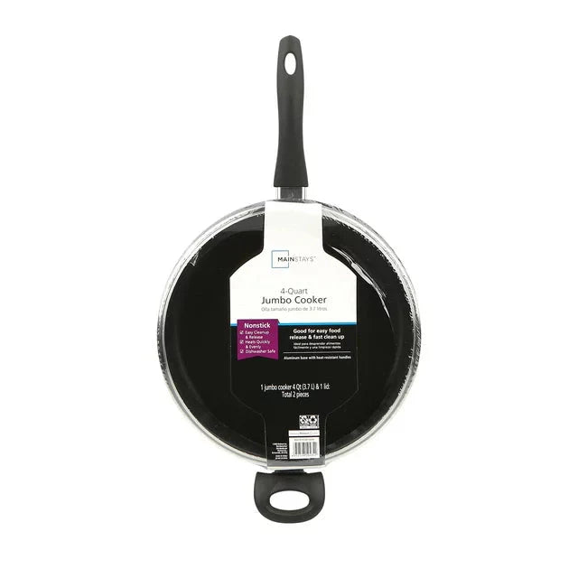 Wholesale prices with free shipping all over United States Mainstays 4 Quart Multi-Use Non-Stick 28cm Black Jumbo Cooker Frying Pan with Glass Lid - Steven Deals