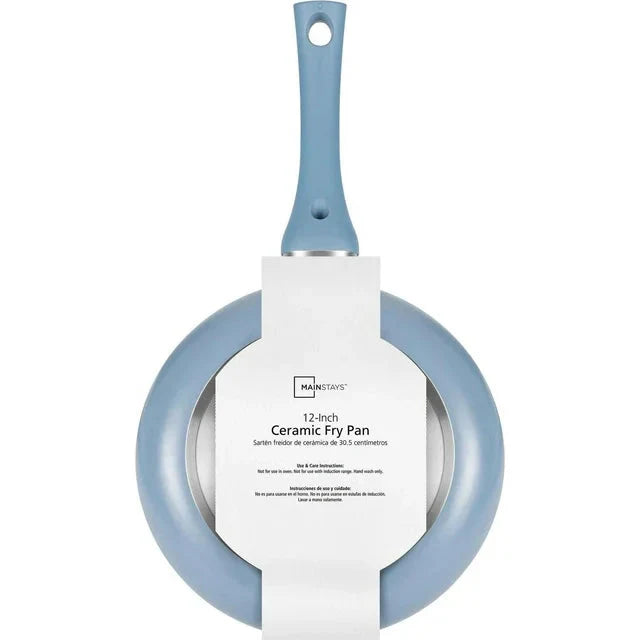 Wholesale prices with free shipping all over United States Mainstays Non-Stick Ceramic-Coated Aluminum Alloy 12in Frying Pan Blue Linen - Steven Deals
