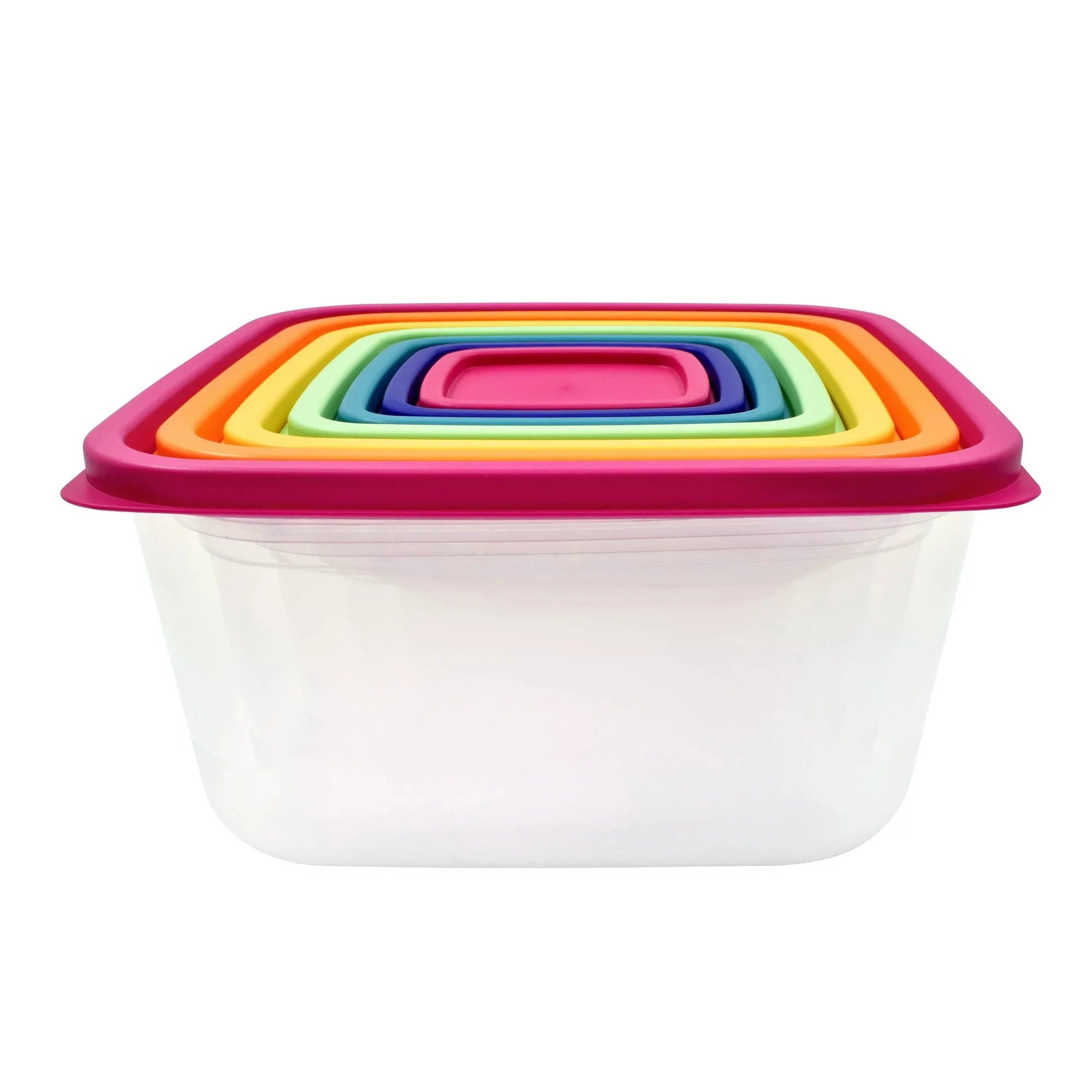 Wholesale prices with free shipping all over United States Mainstays Plastic Rainbow Food Storage Set, Multi Color, 14 Count - Steven Deals