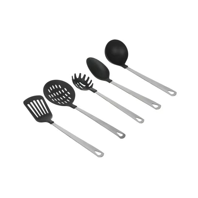 Wholesale prices with free shipping all over United States Mainstays Stainless Steel and Nylon Cooking Tool Set, Spoon, Spatula, Ladle, Pasta Spoon and Skimmer Assorted Colors - Steven Deals