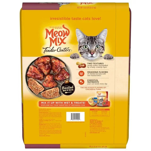 Wholesale prices with free shipping all over United States Meow Mix Tender Centers with Basted Bites, Chicken and Tuna Flavored Dry Cat Food, 13.5-Pound - Steven Deals
