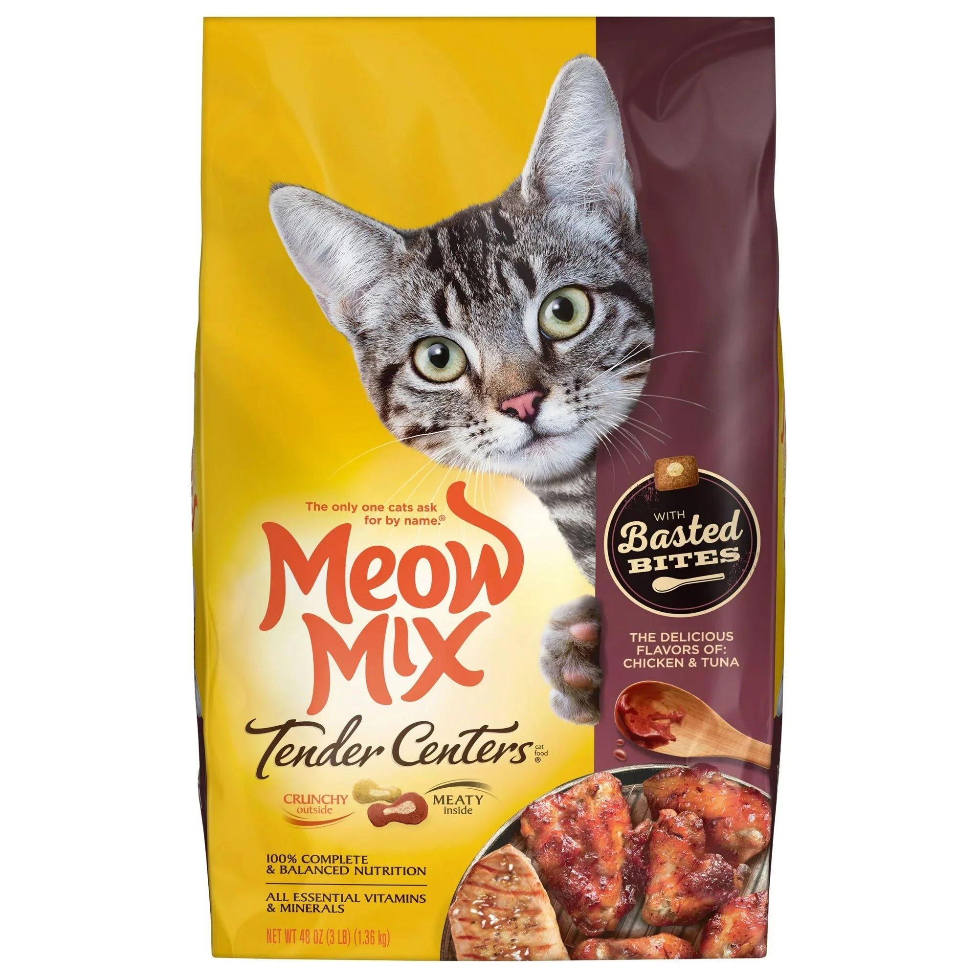 Wholesale prices with free shipping all over United States Meow Mix Tender Centers with Basted Bites, Chicken and Tuna Flavored Dry Cat Food, 3-Pound - Steven Deals