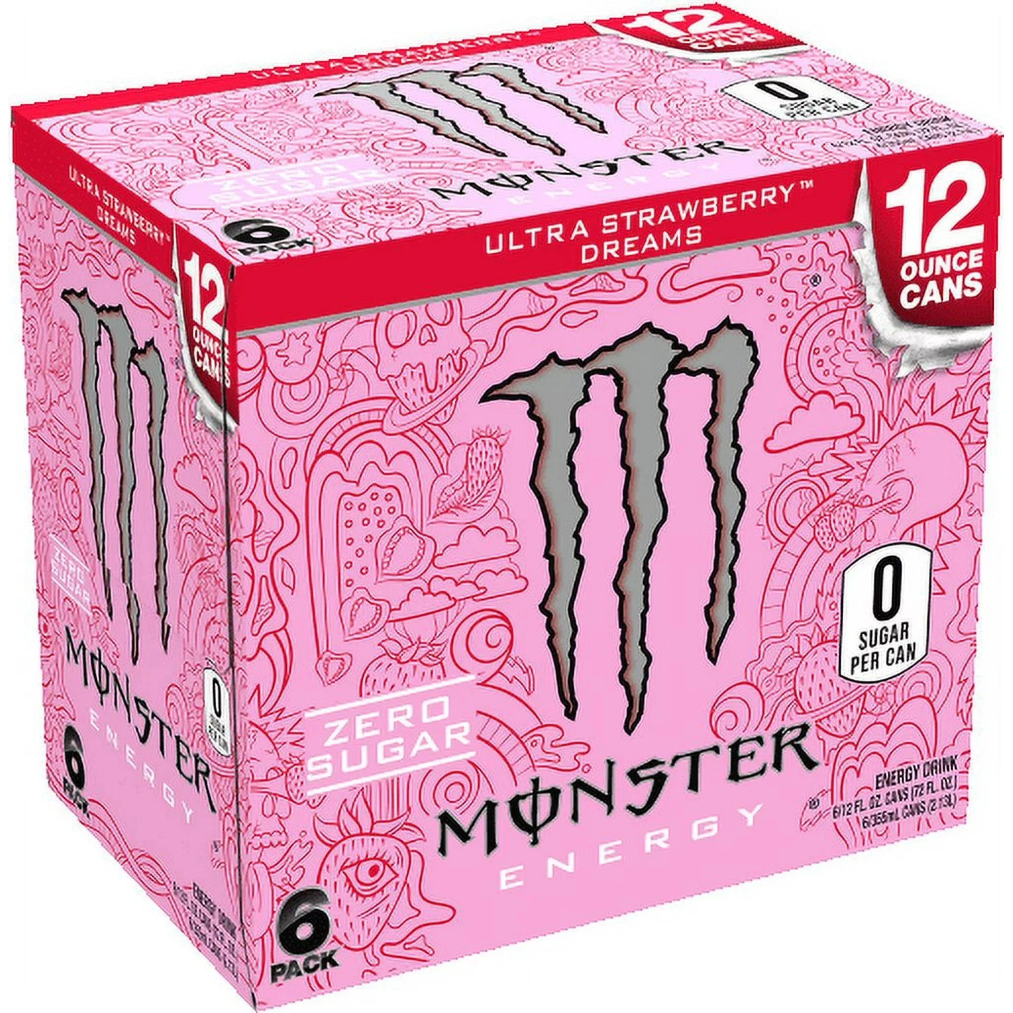 Wholesale prices with free shipping all over United States Monster Ultra Strawberry Dreams, Sugar Free Energy Drink, 12 fl oz, 6 Pack - Steven Deals