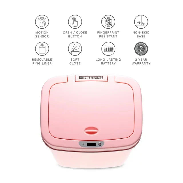 Wholesale prices with free shipping all over United States Nine Stars 3.2 Gallon Trash Can, Plastic Touchless Bathroom Trash Can, Pink - Steven Deals