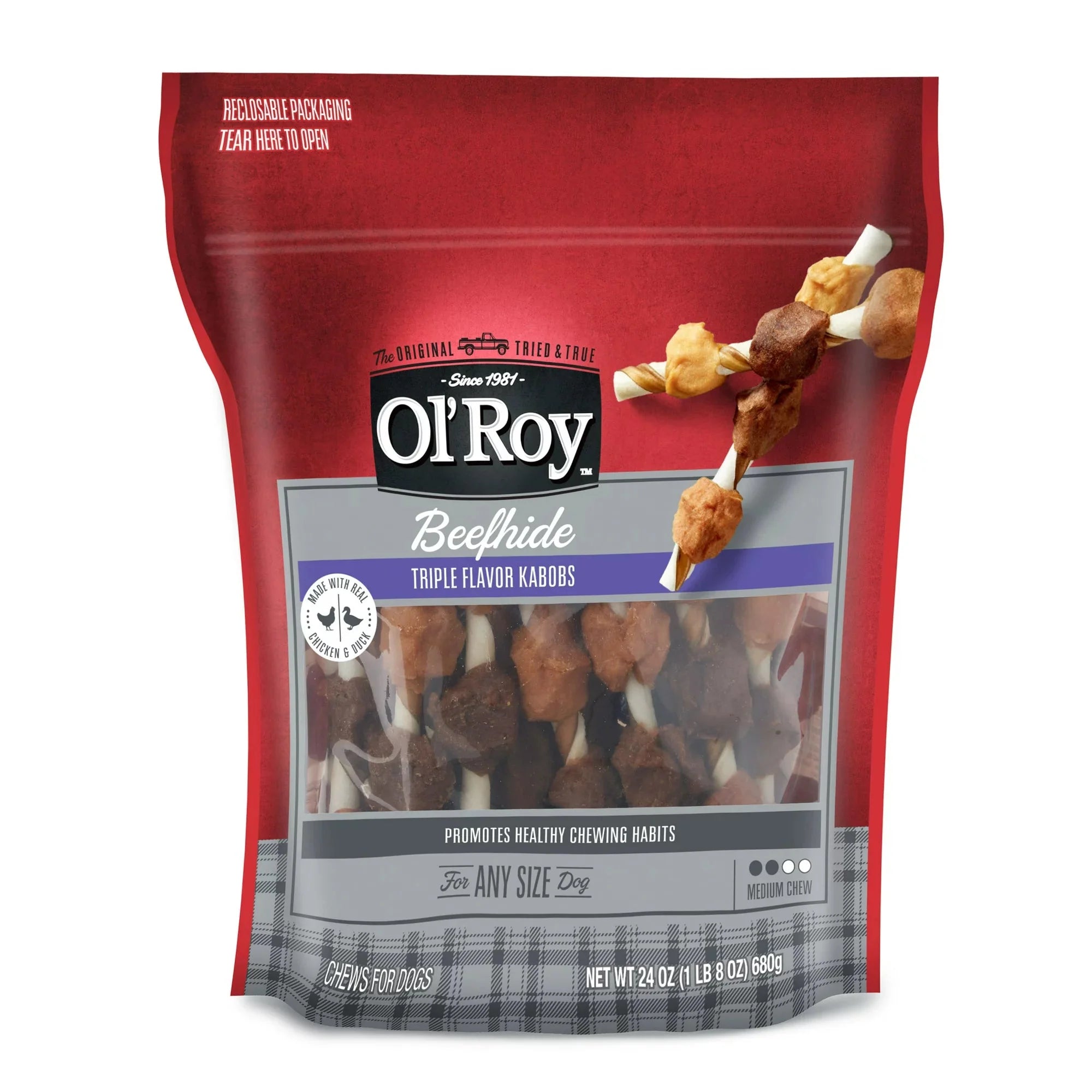 Wholesale prices with free shipping all over United States Ol' Roy Triple Flavor Kabobs Rawhide Chews Dry for All Dogs, 24 oz - Steven Deals