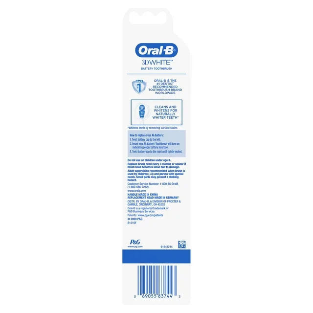 Wholesale prices with free shipping all over United States Oral-B 3D White Battery Toothbrush, 1 Count, Colors May Vary, for Adults and Children 3+ - Steven Deals