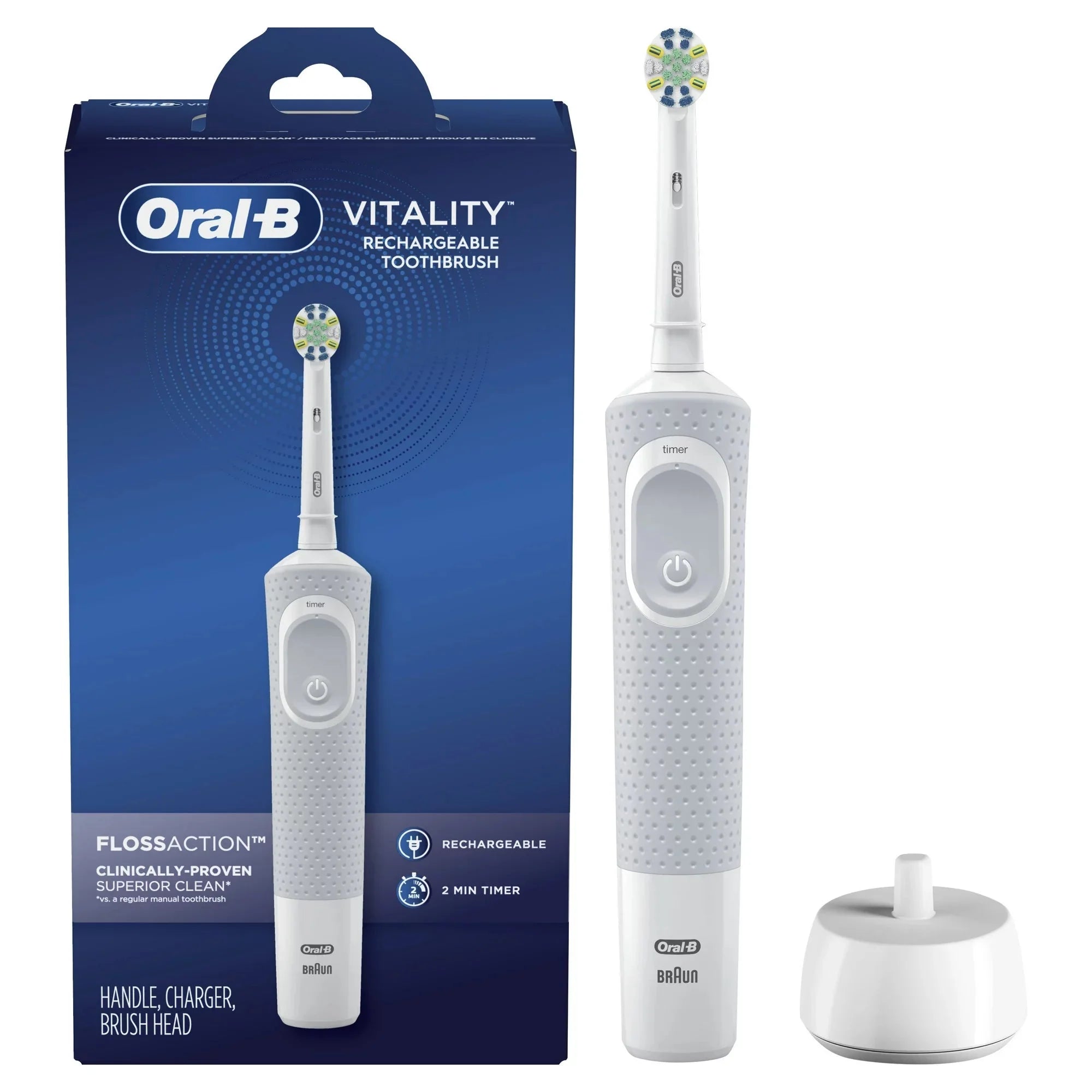 Wholesale prices with free shipping all over United States Oral-B Vitality FlossAction Electric Rechargeable Toothbrush, Powered by Braun, for Adults & Children 3+ - Steven Deals