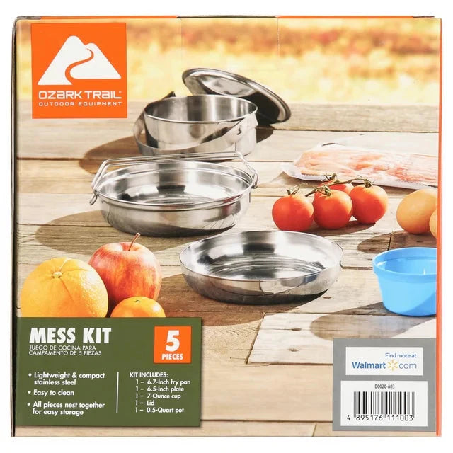 Wholesale prices with free shipping all over United States Ozark Trail Space-Saving 5-Piece Cookware Mess Kit, Stainless Steel and Plastic - Steven Deals