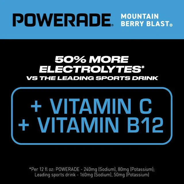 Wholesale prices with free shipping all over United States POWERADE Electrolyte Enhanced Mountain Berry Blast Sport Drink, 20 fl oz, 8 Count Bottles - Steven Deals