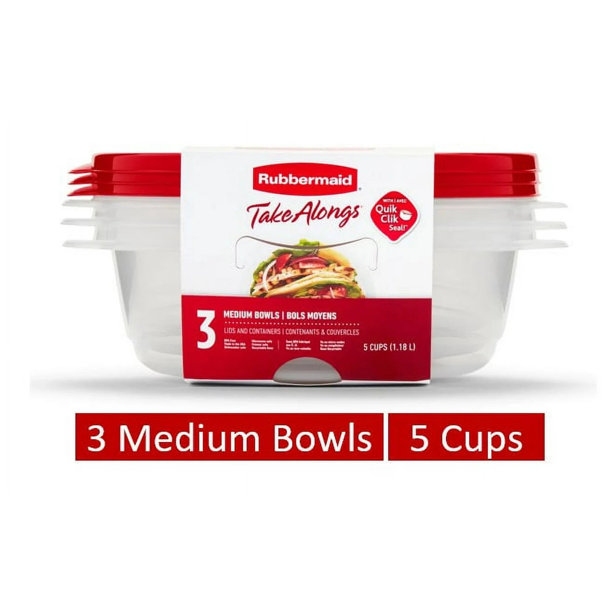 Wholesale prices with free shipping all over United States Rubbermaid TakeAlongs, 5 Cup, Set of 3, Red, Medium Bowls Plastic Food Storage Containers - Steven Deals