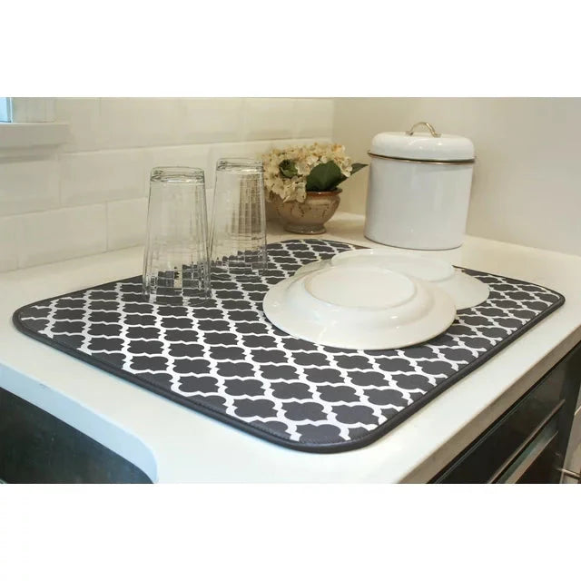 Wholesale prices with free shipping all over United States S&T INC. Absorbent, Reversible XL Microfiber Dish Drying Mat for Kitchen, 18 Inch x 24 Inch, Pewter Gray Trellis - Steven Deals