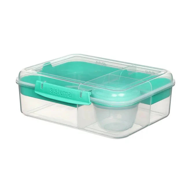 Wholesale prices with free shipping all over United States Sistema To Go, 1.65L/6.9 Cups, 1 Pack, Plastic Rectangular Bento Lunch with Yogurt Pot, Teal - Steven Deals