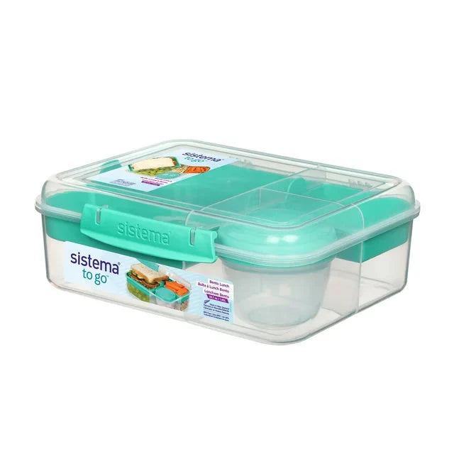 Wholesale prices with free shipping all over United States Sistema To Go, 1.65L/6.9 Cups, 1 Pack, Plastic Rectangular Bento Lunch with Yogurt Pot, Teal - Steven Deals