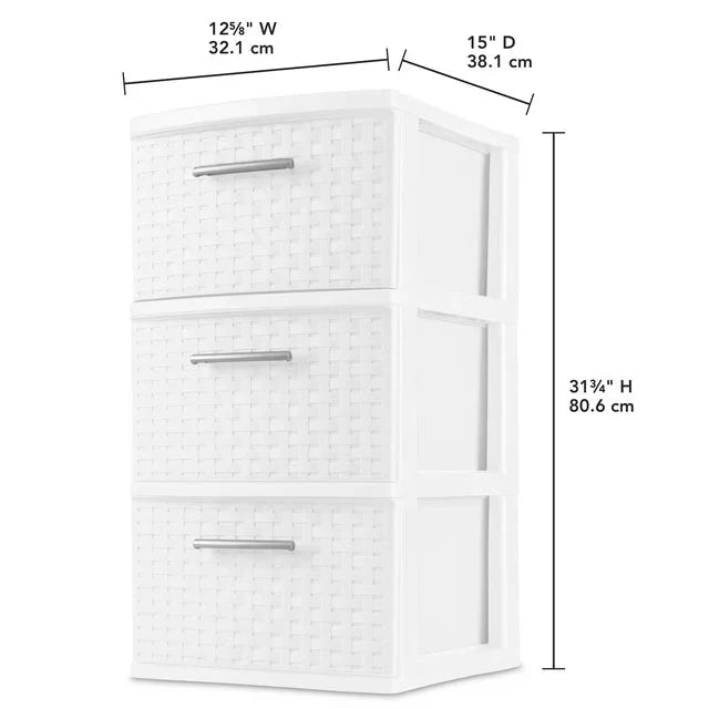 Wholesale prices with free shipping all over United States Sterilite 3 Drawer Weave Tower, White - Steven Deals