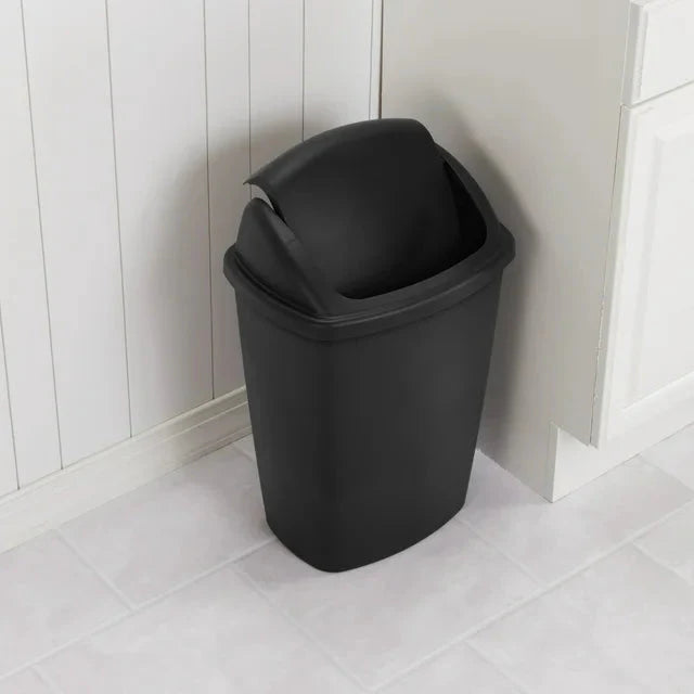 Wholesale prices with free shipping all over United States Sterilite 7.5 Gal. SwingTop Wastebasket Plastic, Black - Steven Deals
