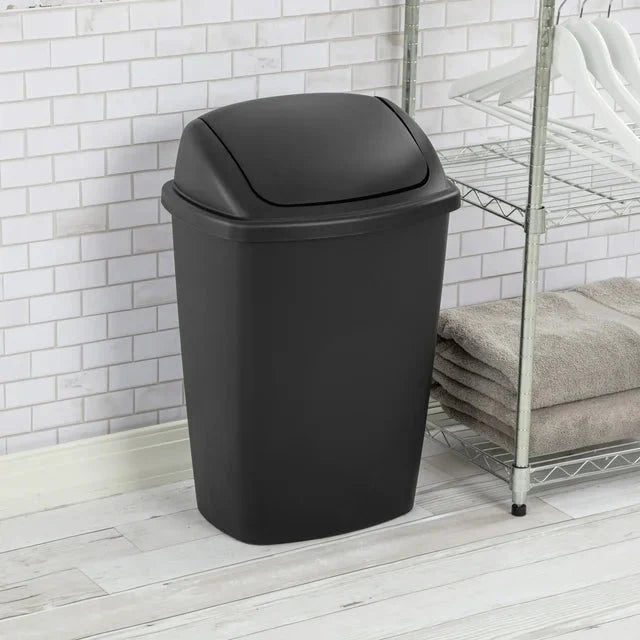 Wholesale prices with free shipping all over United States Sterilite 7.5 Gal. SwingTop Wastebasket Plastic, Black - Steven Deals