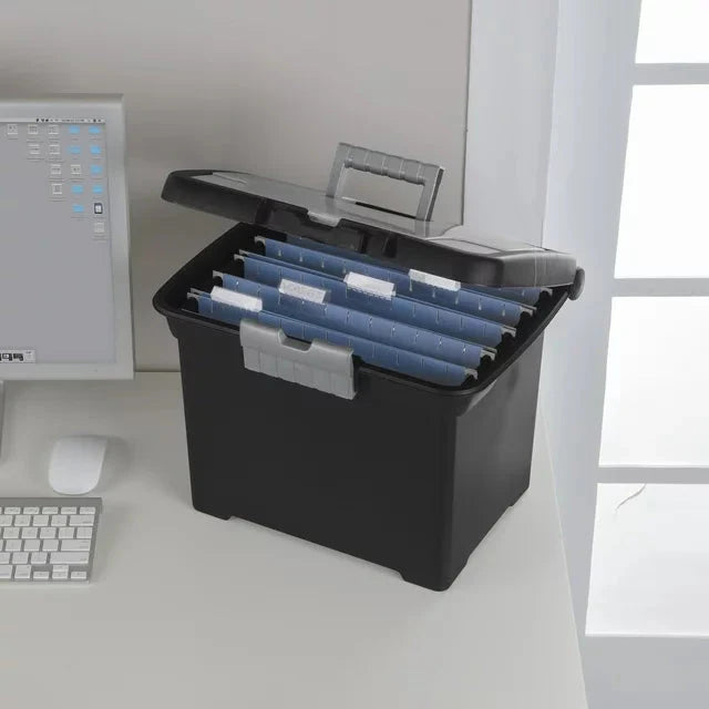 Wholesale prices with free shipping all over United States Sterilite Portable File Box, Plastic, Black - Steven Deals