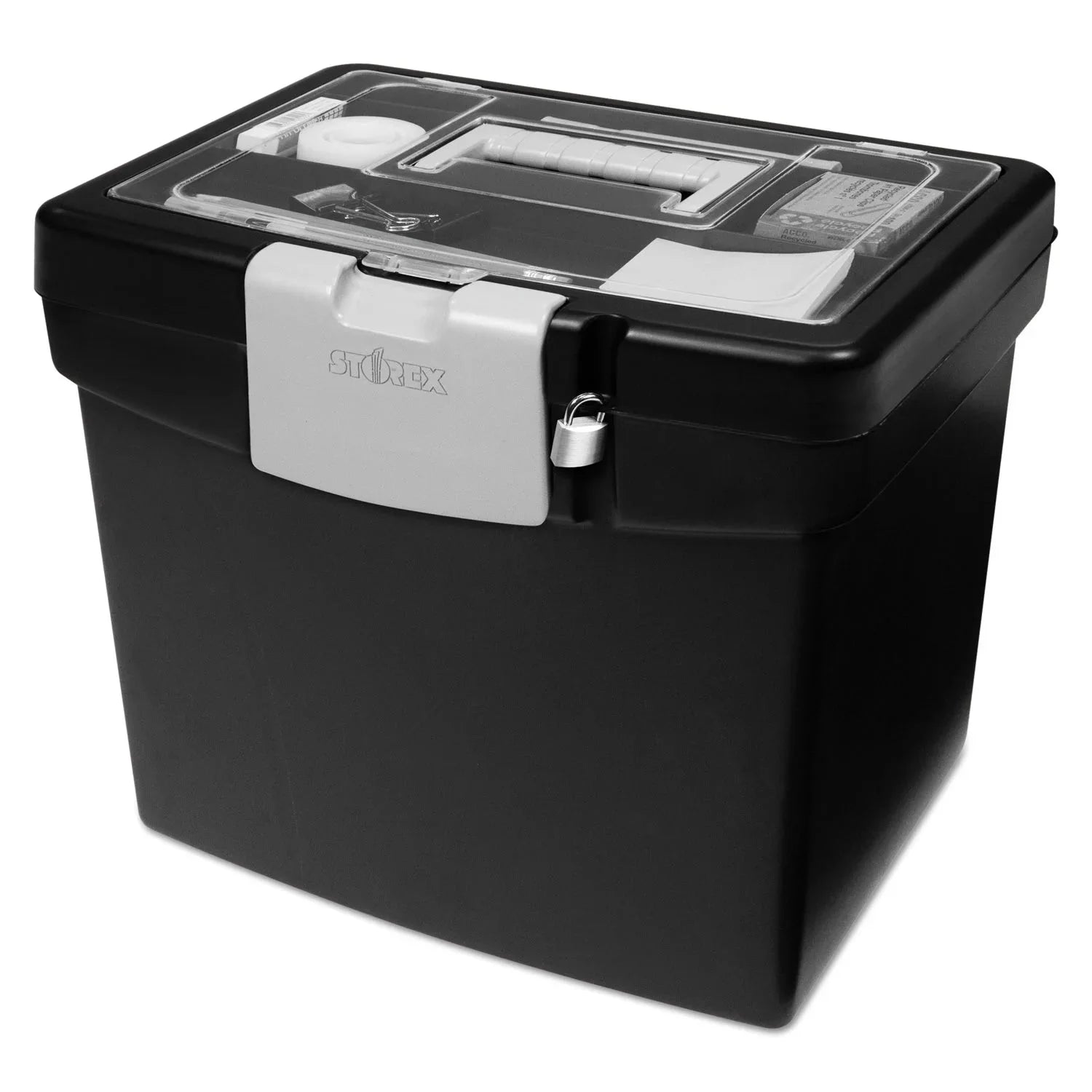 Wholesale prices with free shipping all over United States Storex Plastic File Storage Box with XL Storage Lid, Fits Letter-size Paper, Black/Gray - Steven Deals