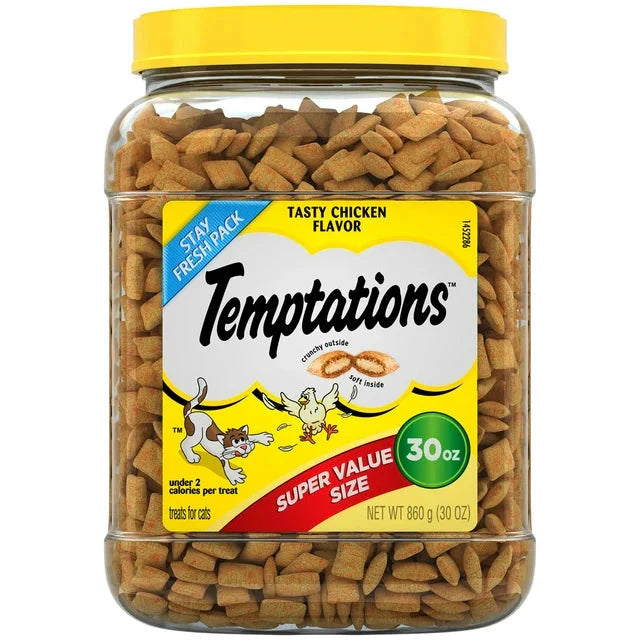 Wholesale prices with free shipping all over United States Temptations Tasty Chicken Flavor Crunchy and Soft Cat Treats, 30 oz Tub - Steven Deals