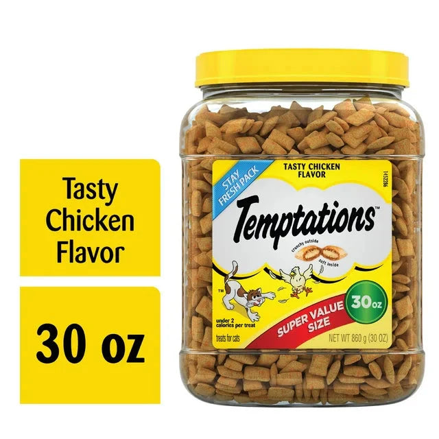 Wholesale prices with free shipping all over United States Temptations Tasty Chicken Flavor Crunchy and Soft Cat Treats, 30 oz Tub - Steven Deals