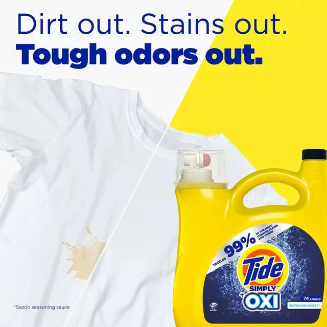 Wholesale prices with free shipping all over United States Tide Simply Oxi, 74 Loads Liquid Laundry Detergent, 115 fl oz - Steven Deals