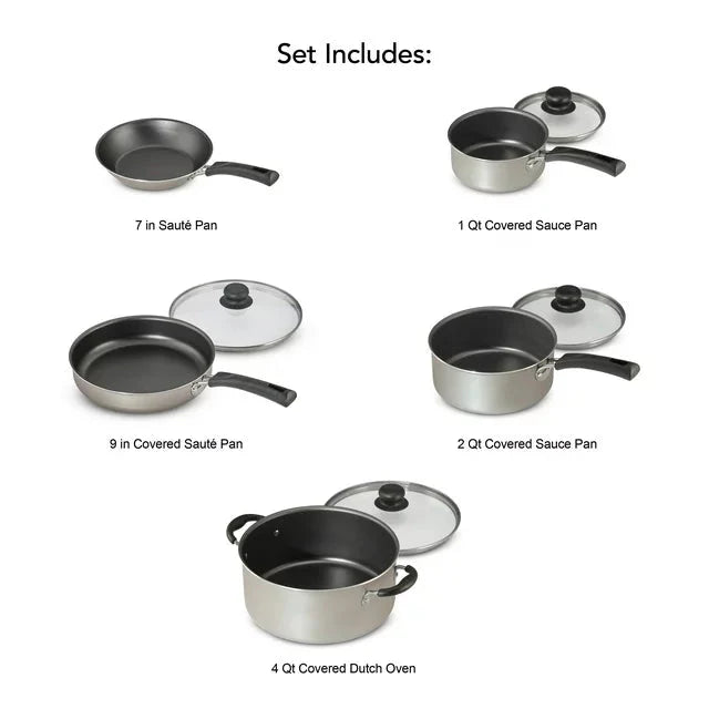 Wholesale prices with free shipping all over United States Tramontina 9-Piece Non-Stick Cookware Set, Champagne - Steven Deals