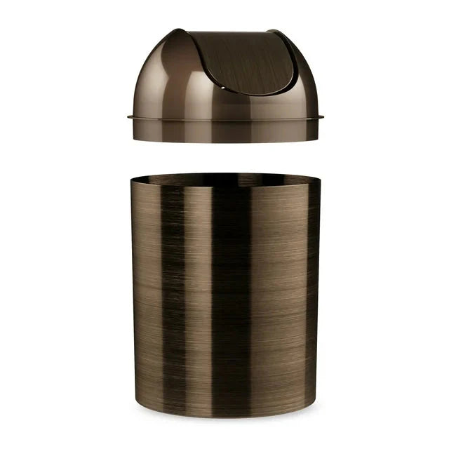 Wholesale prices with free shipping all over United States Umbra 2.5 gal Mezzo Plastic Swing Top Lid Bathroom Trash Can, Bronze - Steven Deals