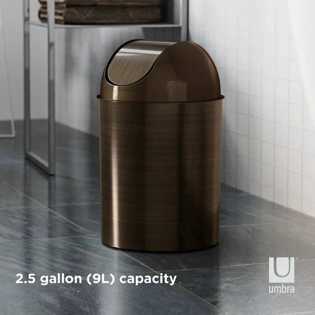 Wholesale prices with free shipping all over United States Umbra 2.5 gal Mezzo Plastic Swing Top Lid Bathroom Trash Can, Bronze - Steven Deals