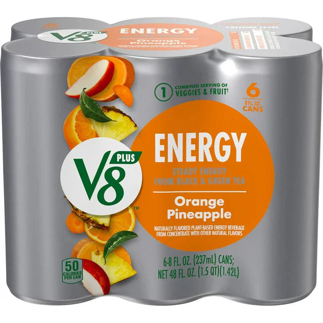 Wholesale prices with free shipping all over United States V8 +ENERGY Orange Pineapple Energy Drink, 8 fl oz Can (Pack of 6) - Steven Deals