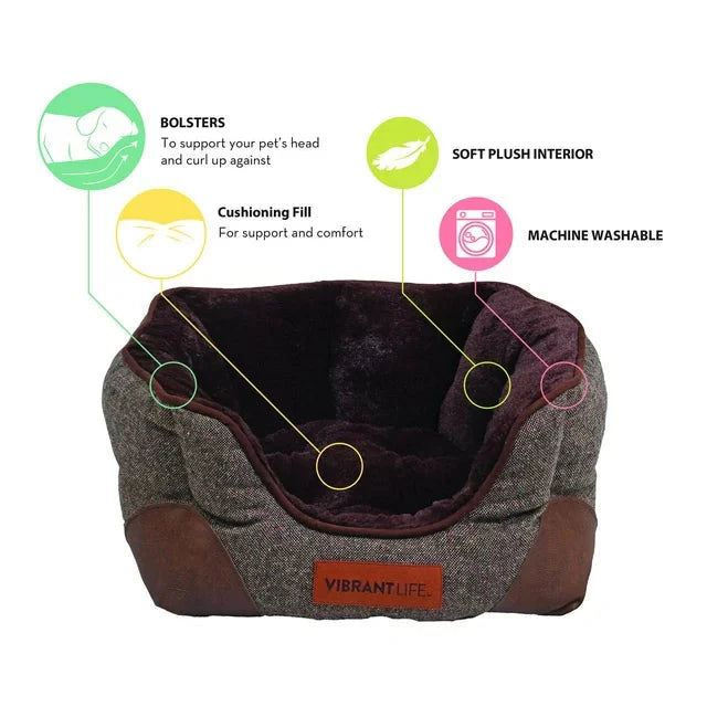 Wholesale prices with free shipping all over United States Vibrant Life Small Cozy Cuddler-Style Dog & Cat Bed, Bed with High Walls, Brown - Steven Deals