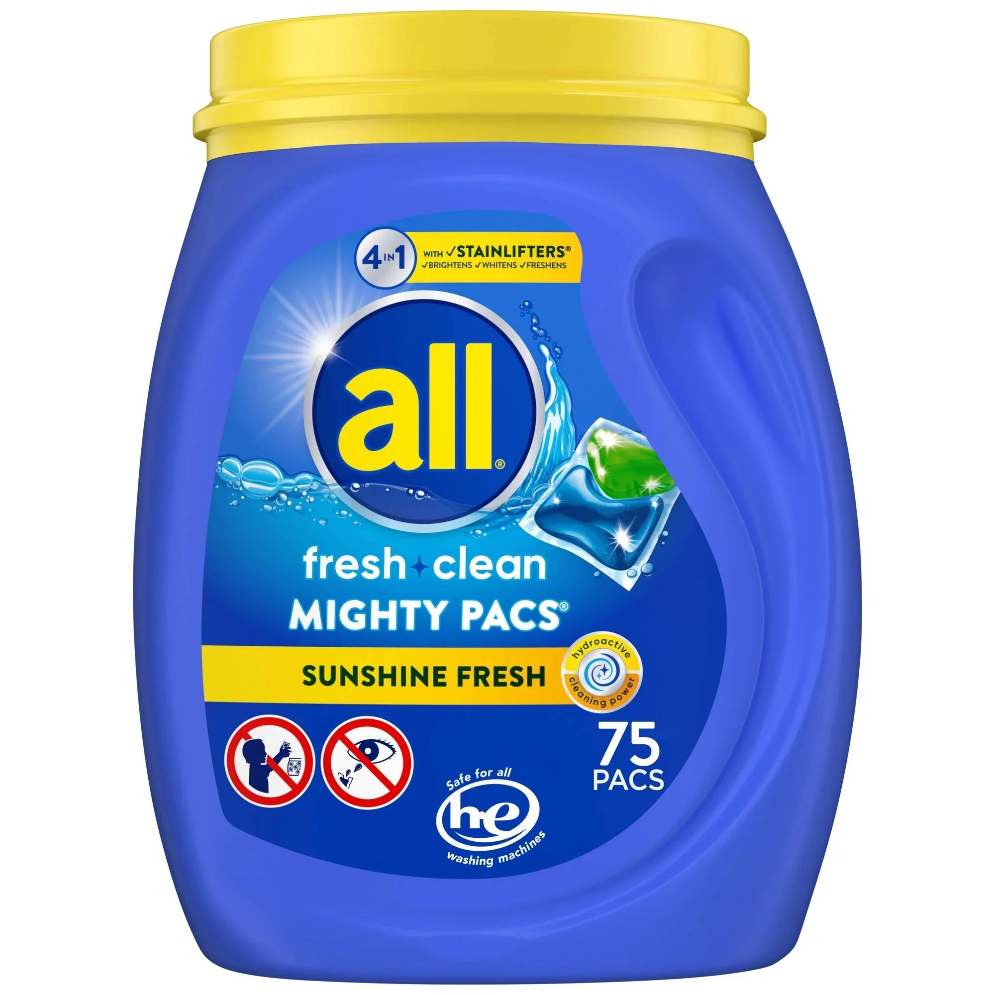 Wholesale prices with free shipping all over United States all Mighty Pacs Laundry Detergent Pacs, Fresh Clean 4 in 1 with Stainlifters, Sunshine Fresh, 75 Count - Steven Deals